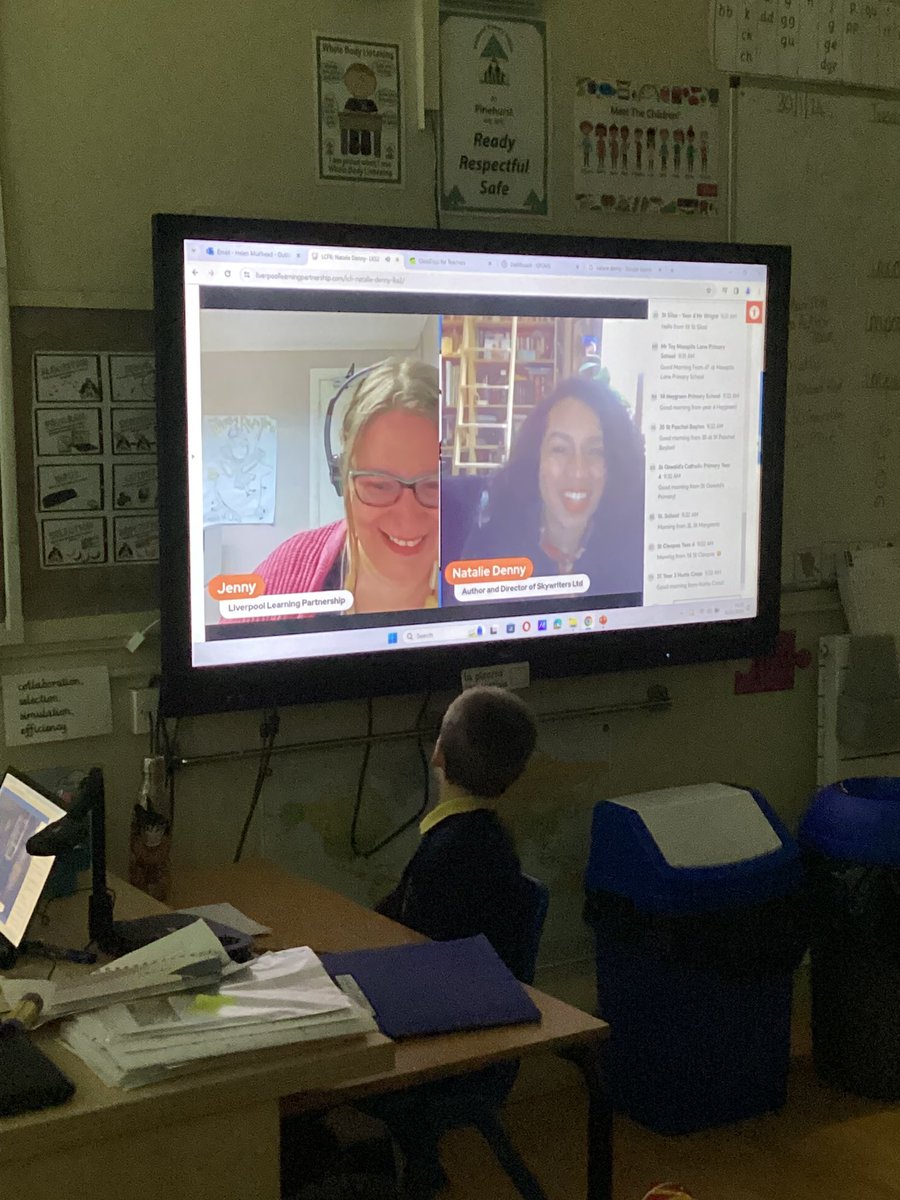 MrsMuirhead5's tweet photo. Wonderful to have a video call with Liverpool author Natalie Denny @Skywriters_ thank you @llpartnership for organising! Very inspiring for our class 
@PinehurstP #PinehurstEnglish https://t.co/eZ2SV9tGY2