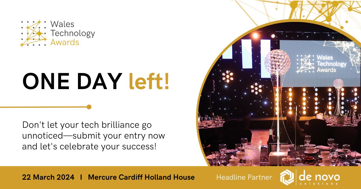 🚨⏰It's the final countdown! If you're innovating in tech, this is your chance to shine among the best in Welsh technology! ⭐ FREE to enter ⭐ Enter multiple categories ⭐ Simple online form How to enter: technologyconnected.glueup.com/event/wales-te…