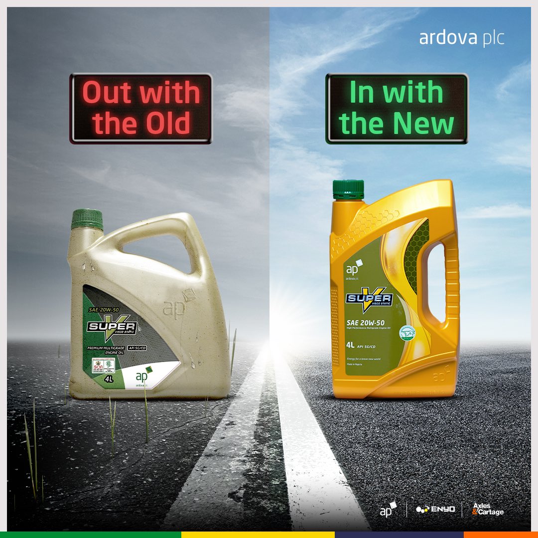 ardovaplc's tweet photo. As the new year unfolds, we are taking out the Old and bringing in the New. AP Lubricants now in new bottles. Engineered for Excellent Engine Performance
#APLubricants
#NewLook
#NewBottleSameEngineOil
#EngineeredForExcellentEnginePerformance
#EnergyForBraveNewWorld https://t.co/lxgVJAffhH