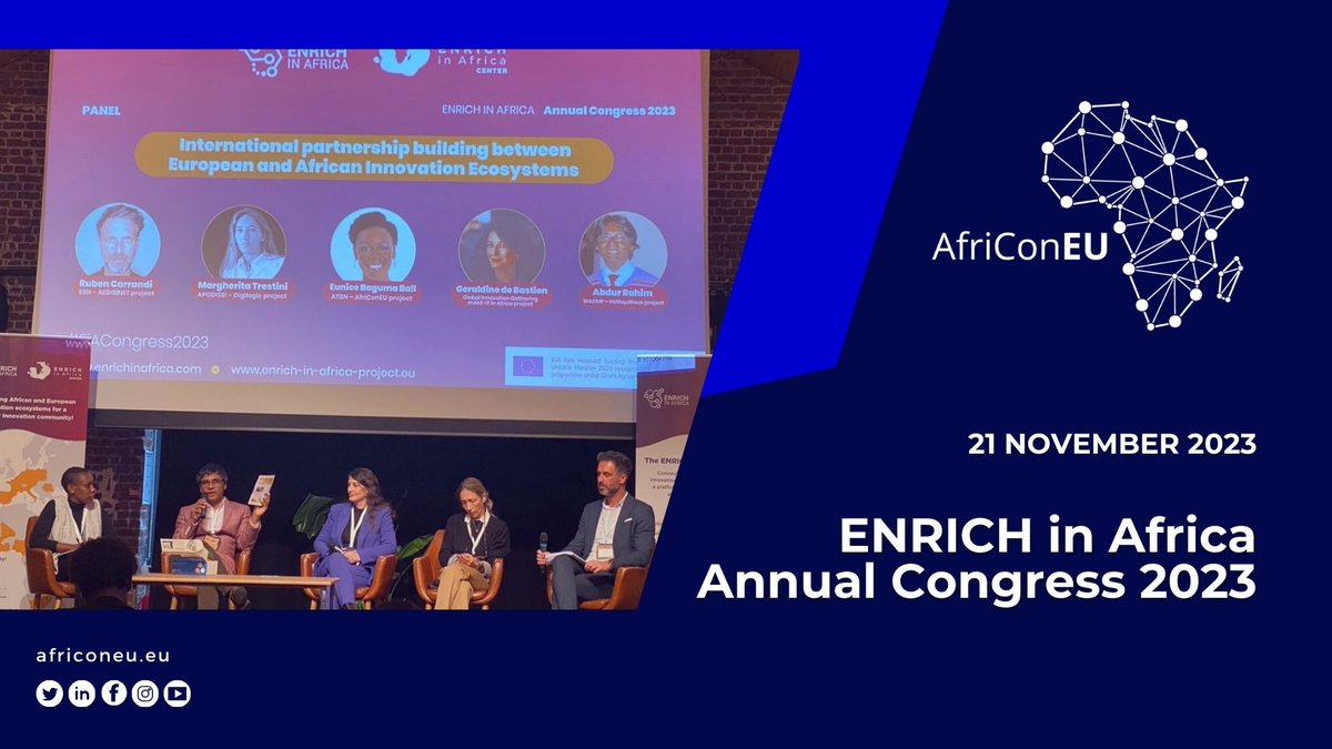 AfriConEU (@africoneu) on Twitter photo Delve into AfriConEU's active engagement at the <a href="/ENRICHinAfrica/">ENRICH in Africa</a>
Annual Congress 2023. π Explore the challenges, lessons learned, and the collaborative spirit driving our mutual future.
Find out more π ecs.page.link/wxJ1s
#AfriConEU #HaDEA #H2020 #DIH #AfricaEurope Delve into AfriConEU's active engagement at the <a href="/ENRICHinAfrica/">ENRICH in Africa</a>
Annual Congress 2023. π Explore the challenges, lessons learned, and the collaborative spirit driving our mutual future.
Find out more π ecs.page.link/wxJ1s
#AfriConEU #HaDEA #H2020 #DIH #AfricaEurope