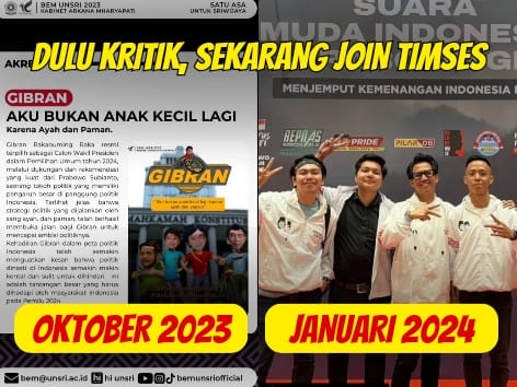 Lantang Gaungkan Tolak Dinasti Politik, Kini Ketua BEM UNSRI Jadi Timses Prabowo Gibran: Ketua Badan Eksekutif Mahasiswa Universitas Sriwijaya ( BEM UNSRI) Mohd Azra D. Dzaki mengunggah sebuah foto yang menunjukkan dirinya sedang mengikuti… dlvr.it/T23zts Berita Unsri