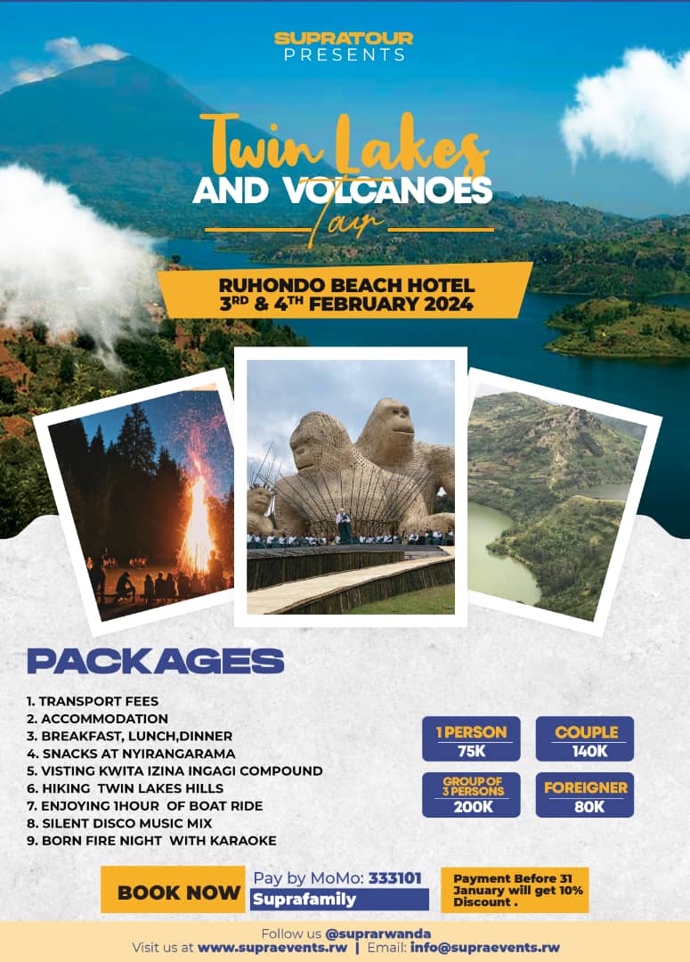 Hey travel love birds, <a href="/Suprarwanda/">Supra Events</a> is back with SupraTour adventures. Get your friends, loved ones and family and bring them around so they don't miss this too. Solo fun is allowed too. Visit supraevents.rw for more