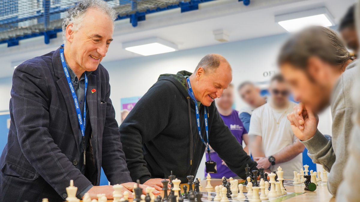 TheChessShopUK's tweet photo. A couple more pics from @WoodyHarrelson and @TelegraphChess's visit to HMP Wormwood Scrubs - special thanks to @MoJGovUK and of course @schoolschess #Chess #chessinprisons #chessforall #londonchess #chessboard https://t.co/16dI3NtCog