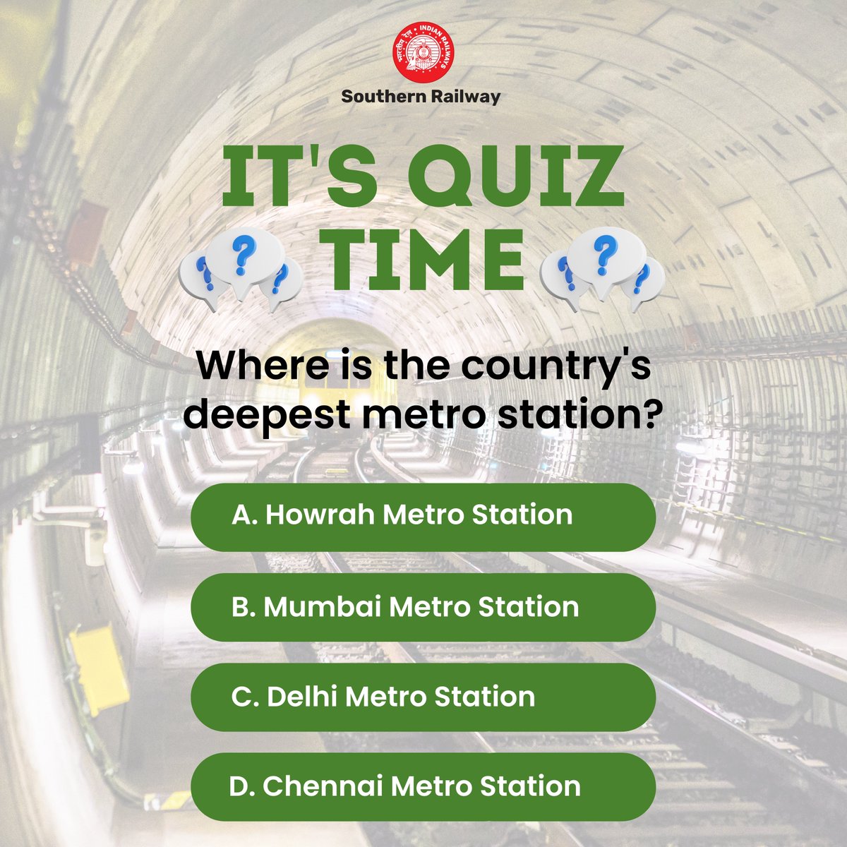 Ready to test your knowledge? 

Join the quiz and show off your geography prowess! 

Can you guess which country boasts the deepest metro station? 🤔🔍 

Challenge your knowledge and drop your answers below! 

#QuizTime #GeographyChallenge #ExploreTheDepths #SouthernRailway