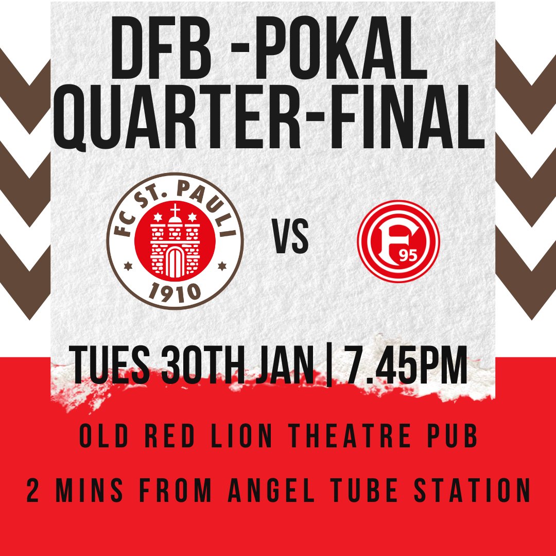 MATCHDAY Only 2 GAMES from a place in the final. Watch with us and cheer on the #BoysInBrown ⚽️ St Pauli vs Düsseldorf 📍 Old Red Lion Theatre Pub 🕒 7.45PM (UK time) #fcsp #stpauli #fcspf95 #f95