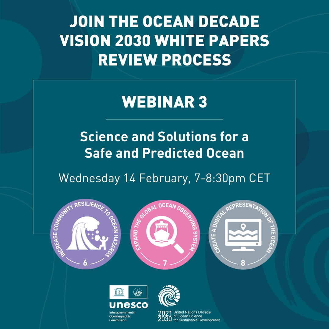 UNOceanDecade's tweet photo. 🌊📢We want to hear from you! 

To ensure an inclusive approach to our #Vision2030 process, we are organising 4 webinars the week of 12 February to gather insights and collectively advance the implementation of the #OceanDecade Challenges. 

Register here: https://t.co/j5LkEZz1m6 https://t.co/95DXFEuHYk