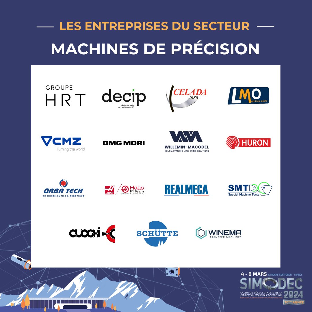 [🔎 Focus sur le secteur des machines de précision]

Cette semaine, nous mettons à l'honneur le secteur des machines de précision ! De nombreux exposants du secteur seront présents lors du Simodec ! ✨ 

#industrie #simodec