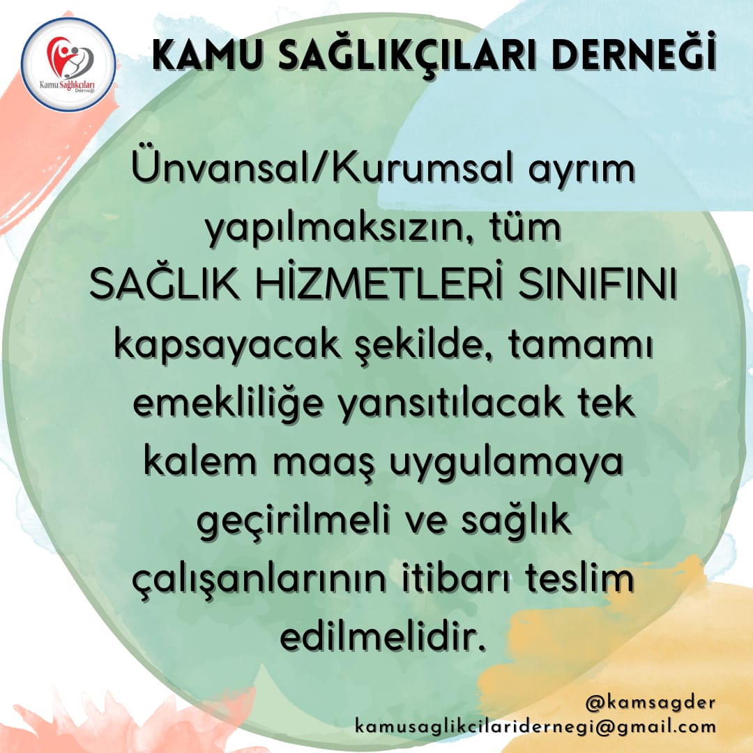 <a href="/dtcuneytaldemir/">Dt. Cüneyt Aldemir 🇹🇷</a> <a href="/RTErdogan/">Recep Tayyip Erdoğan</a> 4688 sayılı kamu görevlileri sendikaları ve toplu sözleşme kanunu 31 maddesi NEDEN ihlal edildi.SB dışındaki Kamuda sağlıkçı mağdur.
#YeterArtık
#ZamGeldi
#sağlıkçıayrımınason
<a href="/kamsagder/">KAMU SAĞLIKÇILARI DERNEĞİ</a>
<a href="/RTErdogan/">Recep Tayyip Erdoğan</a> <a href="/drfahrettinkoca/">Dr. Fahrettin Koca</a>  <a href="/memetsimsek/">Mehmet Simsek</a> <a href="/fevzizirhlioglu/">Fevzi Zırhlıoğlu</a> <a href="/Korkutata_Zeki/">Zeki Korkutata</a>
