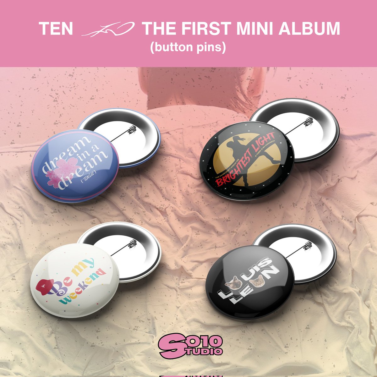 SO10STUDIO's tweet photo. product # 2: BUTTON PINS ✮

our ten-inspired pins are also making a comeback .ᐟ

levi and birthday to follow ;) https://t.co/3SIZSBeYma