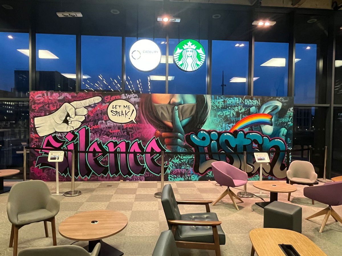 DrSophieKH's tweet photo. So pleased that the youth voice graffiti project is now on display in @MuirheadTower @unibirmingham for a month.

Grateful to graffiti artist Void One and the young people that made this happen. 

It really is about time we started listening. 

@_HSMCentre @CoSS_Birmingham https://t.co/2ctJdQGq32