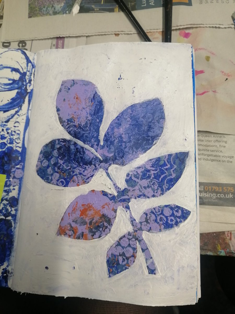 SGSArtDesign's tweet photo. #SGSYear9 busy painting this morning🎨. Stencilling, using stamps and exploring negative space. Lots of pattern and colour on a dull day! https://t.co/fvPJQmoOyL