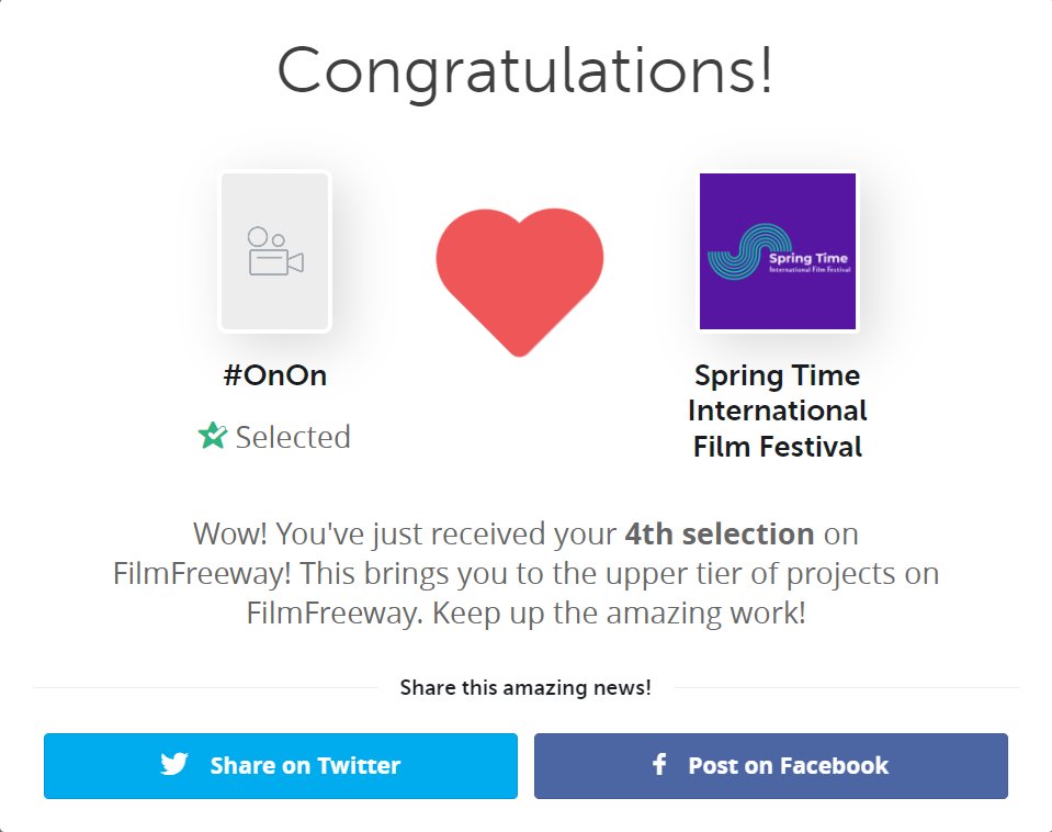 Thrilled to announce that my original unproduced script #OnOn has been selected by the Spring Time International Film Festival! Every selection is an honor. A huge thank you to the festival 🎬✨ #FilmFestival #Screenwriting #IndieFilm #gratitudepost