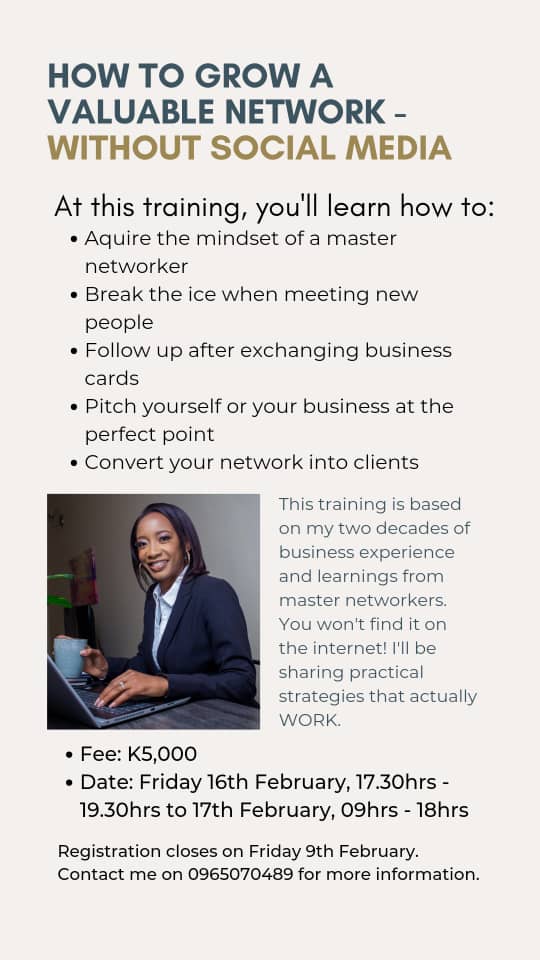 Your network is your networth! Want to learn how to network outside of social media? Then sign up to this workshop by expert networker Natasha Chiumya. Details on the flyer below!