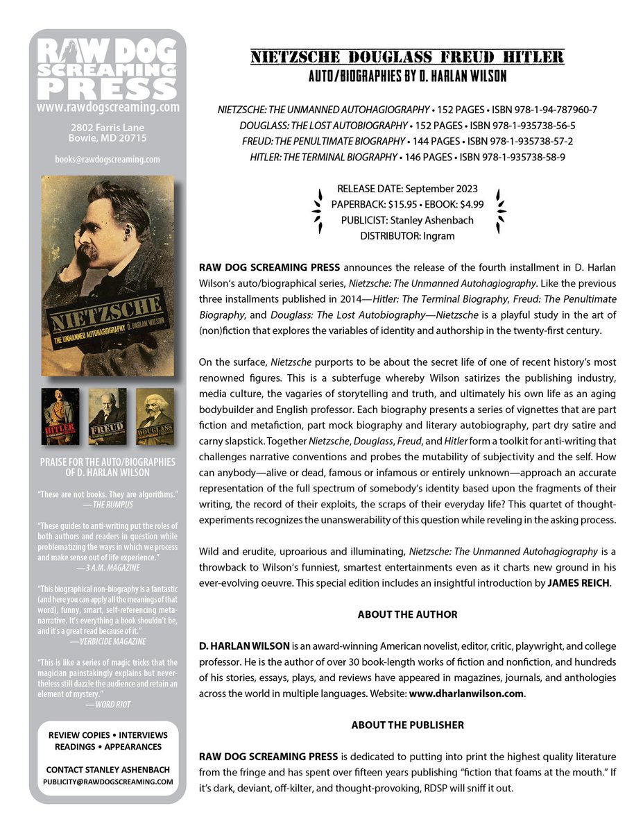 dharlanwilson's tweet photo. “The science fictions that define us require endless stores of inscrutable SFX.” —NIETZSCHE
https://t.co/5duwBRrr9y
@RDSPress #nietzsche #literature #philosophy #biography #autobigraphy
#autrebiography #metabiography #metafiction #satire #surrealism #schizoanalysis #schizflow https://t.co/rQsuqH6HUZ