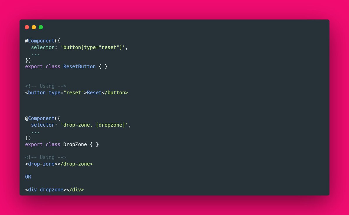 ezchilamen's tweet image. [FR] 
Hello les #devs @angular, savez-vous que vous pouvez combiner plusieurs sélecteurs dans vos composants lors de leur création ?

-----------

[EN]
@angular #devs, did you know that you can combine multiple #selectors in your components when you create them ?
