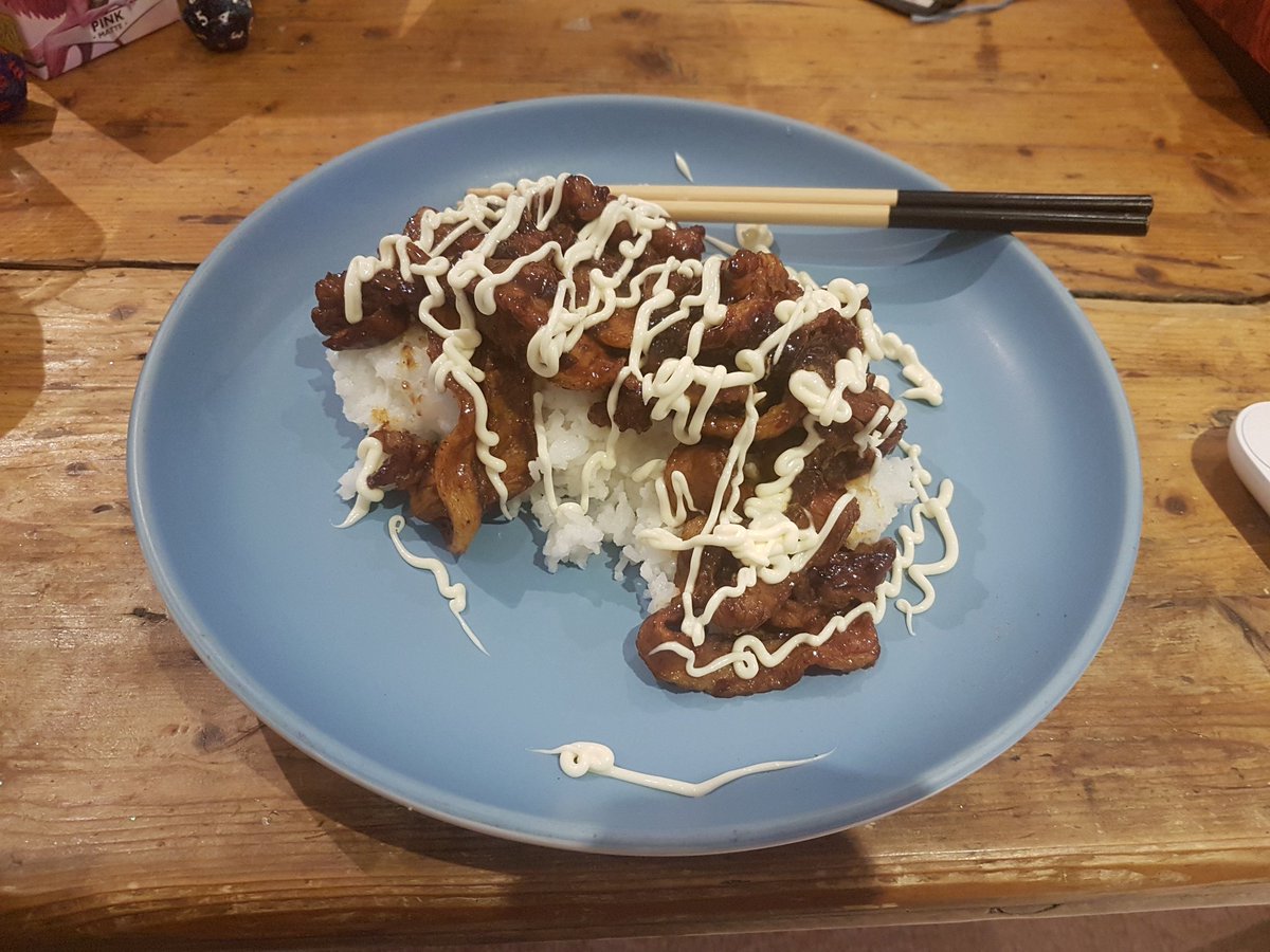 Sweetchilli porkbelly with rice and kewpie mayo