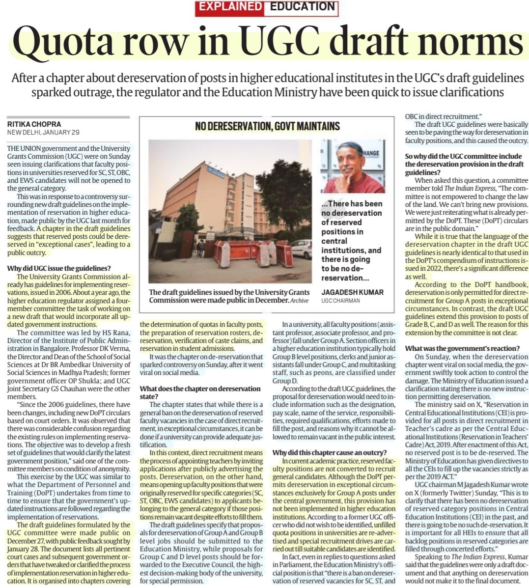 imRavikantYadav's tweet photo. 'Quota Row in UGC draft norms'

: Well explained by Ms Ritika Chopra
@RitikaChopra__ 

#UGC #QuotaRow #Reservation 
#Dereservation 
#Faculty #Vacancies 
#education 

#UPSC 

Source: IE https://t.co/fkiLqKiZ18