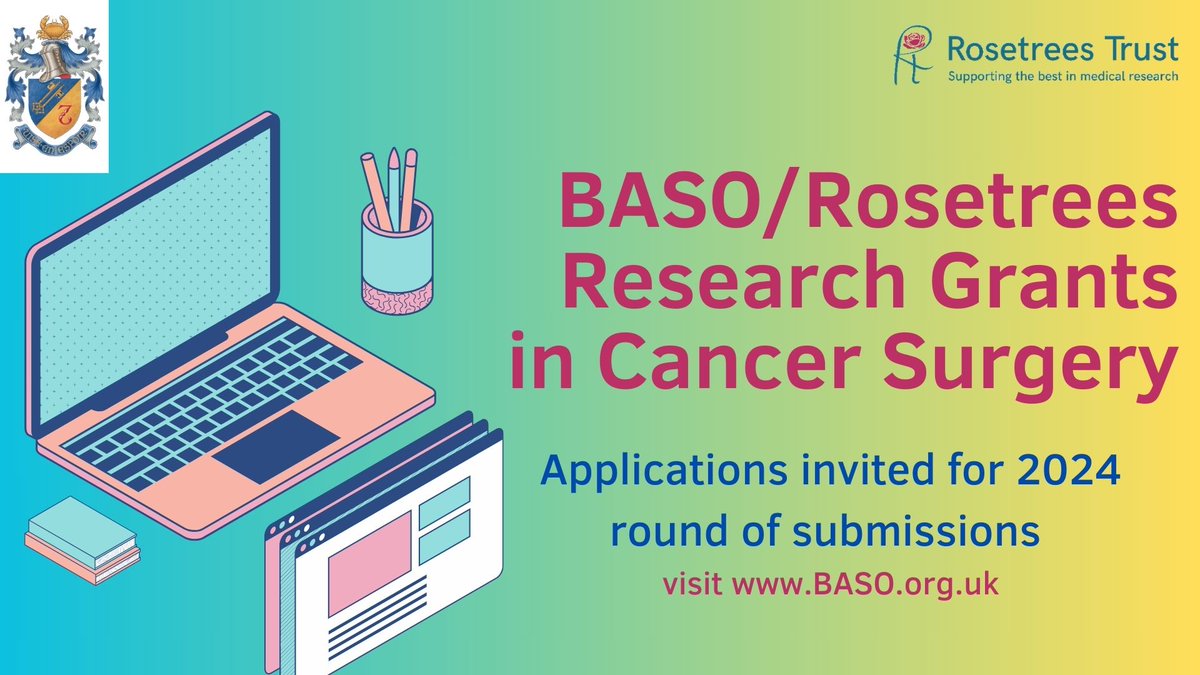 📢Applications are invited for the 2024 round of @BASO_ACS/@RosetreesT Research Grants in Cancer Surgery. 👋For more information, email: admin@baso.org.uk .