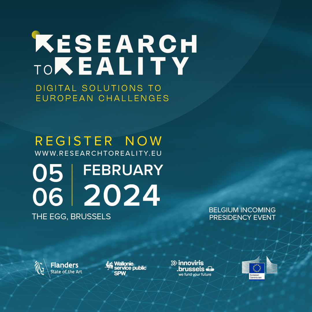 🗓️ February 5th & 6th 2024 📍 The EGG, Brussels & online Join the 'Research to Reality - Digital Solutions to European Challenges' event, organised under the @EU2024BE presidency in cooperation with the European Commission. Discover more: researchtoreality.eu #EU2024BE