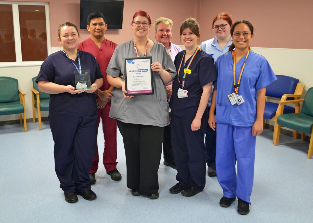 RUHBath's tweet photo. Well done to our Day Surgery Unit, who received a Working Together Award for the way they supported each other through a service transformation. 👏 The unit was recently revamped with process and environment changes, to provide more capacity and help reduce waiting times. https://t.co/xZNzjVUkU0