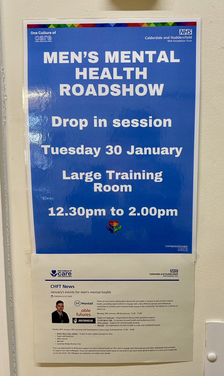 Preparations are underway for the Men’s Mental Health Roadshow at CRH. Pop along and say ‘hello’. Find out what support’s available for you, your colleagues, your family members &amp; friends <a href="/andysmanclubuk/">#ANDYSMANCLUB</a> <a href="/YourAbleFutures/">AbleFutures</a> <a href="/GamCare/">GamCare</a> <a href="/YgamUK/">Ygam</a> <a href="/MentellUK/">Mentell UK</a> #sowerbybridgeboxing <a href="/CHFTNHS/">Calderdale and Huddersfield NHS Foundation Trust</a>