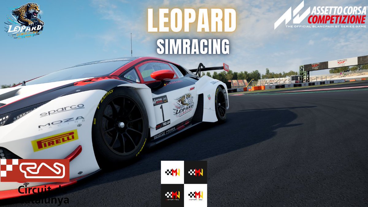 SRLeopard's tweet photo. Hoy es día de Motornow 🏁✨ Nuestro piloto Carlos Losada se embarcará en Assetto Corsa Competizione en el circuito de Barcelona 🇪🇸. Estará al volante del Lamborghini, exprimiendo cada curva y recta. ¡Prepárense para una experiencia de SimRacing llena de adrenalina! 🚗💨 #Motornow https://t.co/V0SLKYtwCJ