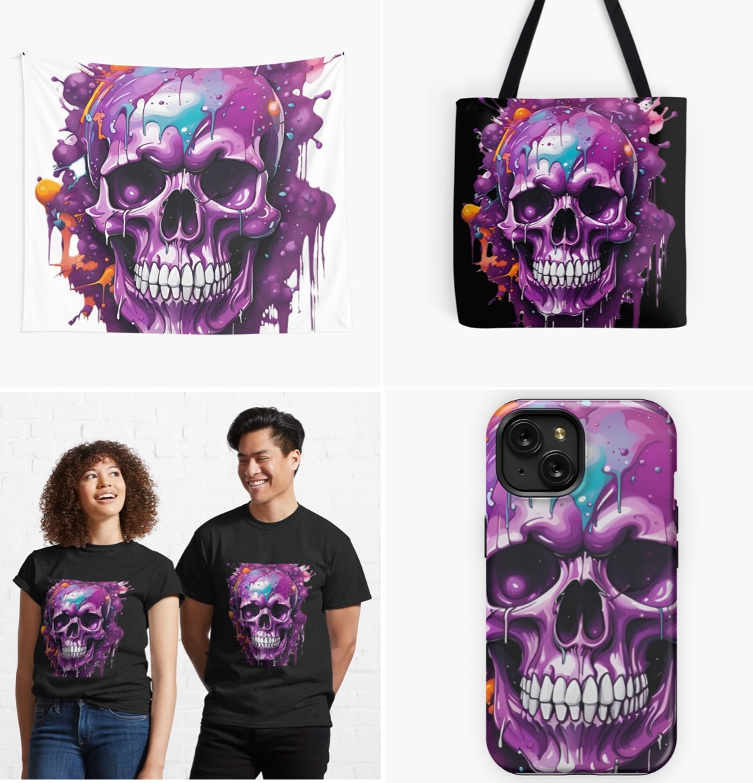 <#Purple #Skull> #AICreation on #Tapestry #ToteBag #iPhoneCase #Tshirt on my #Redbubble & #teepublic

redbubble.com/shop/ap/157704…
teepublic.com/tote/57002166-…

#giftforher #giftforhim #menclothes #womenclothes #skulldesign #halloweendesign #throwblanket #splashcolor #homedecor #horrow