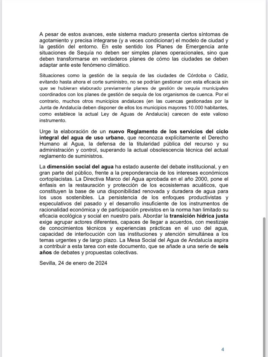 Documento de la Mesa Social del Agua sobre #Sequia :   ✍️Hay que gestionar la sequía dentro del cambio climático ✍️el agua debe de gestionarse desde lo público ✍️es urgente un reglamento nuevo de agua urbana ✍️hay que proteger los abastecimientos frente a otras usos
