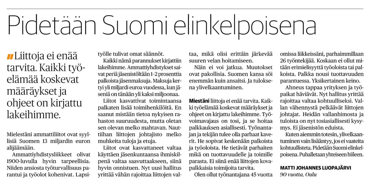jokksta's tweet photo. Amen. Kaleva 30.1.2024 #ay #liitot #talous https://t.co/pq42XetOlG