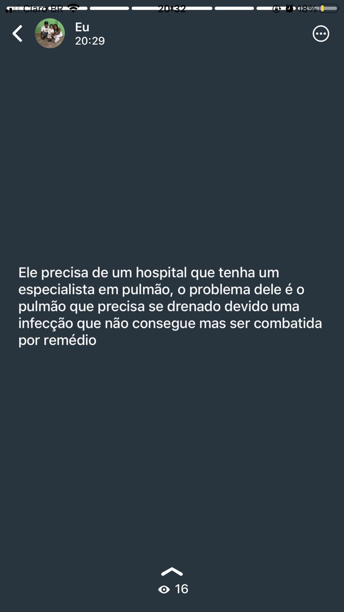 ThayMatta's tweet photo. Bom dia, eu peço a todos que poderem ajudar compartilhando para que possa chegar em alguém consiga ajudar o meu irmão, ele precisa ser transferi urgente para um hospital grande para que possamos ajudar ele na luta pra sobreviver, ele está internado no upa de Del Castilho https://t.co/FXjODKhKNX