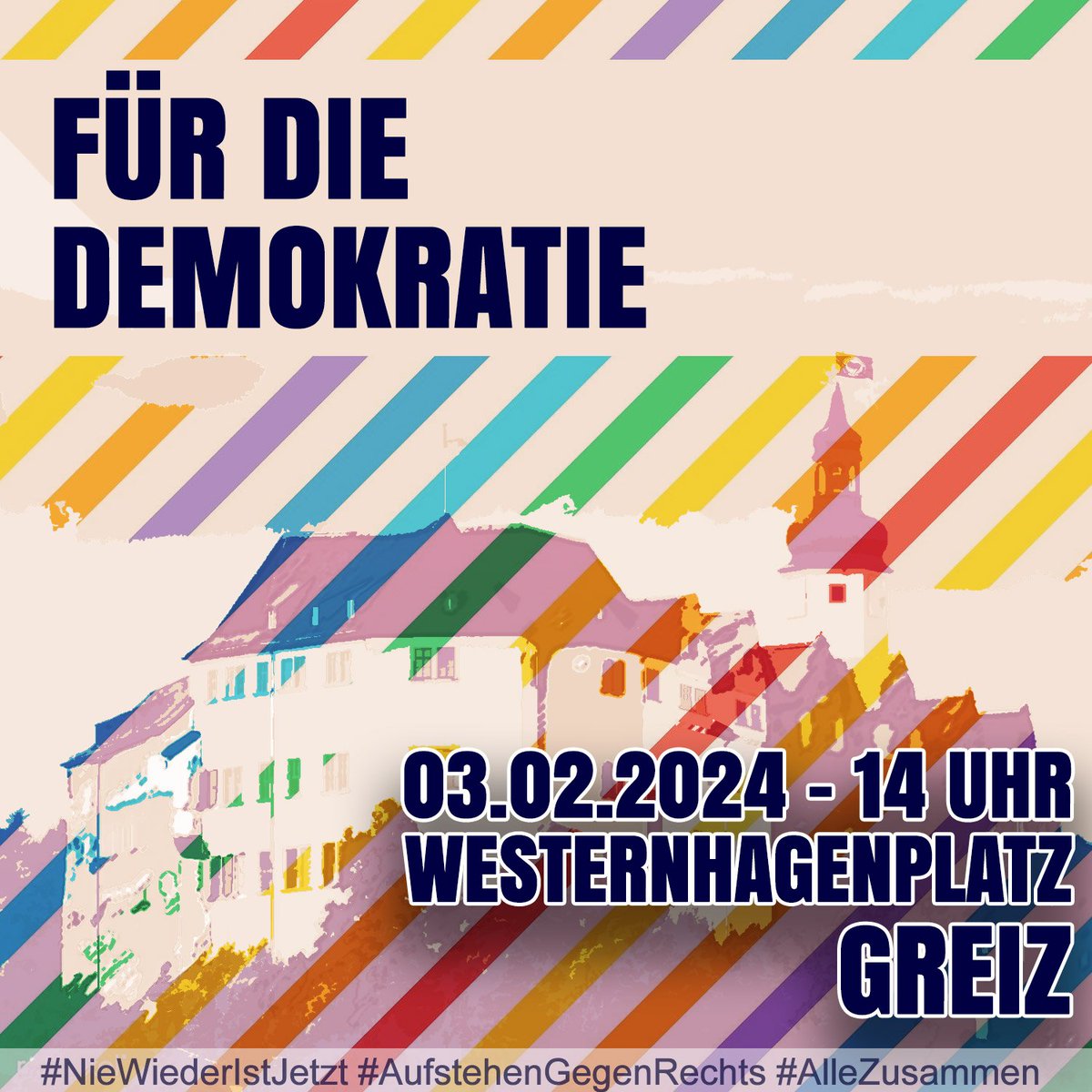 Eine rechtsextreme Partei droht, stärkste Kraft bei den kommenden Wahlen in Thüringen zu werden. Kommt am 03.02. um 14 Uhr auf den Westernhagenplatz, um mit vielen Anderen zu zeigen: Auch in #Greiz bleibt die Demokratie wehrhaft! abwv.org/?p=318 #NieWiederIstJetzt