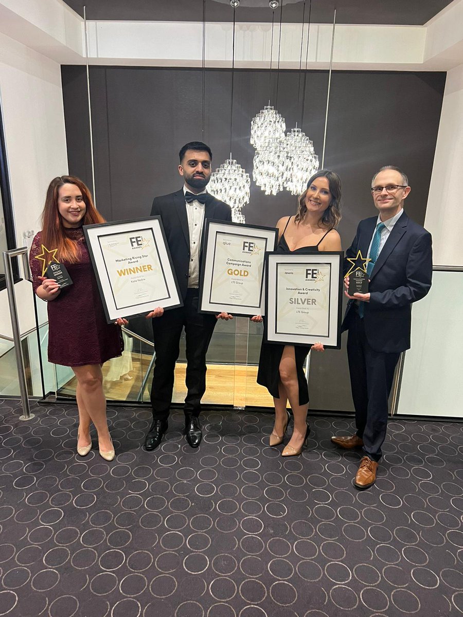 LTEgrp's tweet photo. Our Group’s Marketing and External Relations team won three prizes at the @CMNmarketing #FEFirstAwards last night!
🥇Communications Campaign Award
🥈Innovation and Creativity Award
⭐Rising Star Award – Kate Noble
Read more here – https://t.co/O8c4jnDp7X https://t.co/GRCde8hhWa