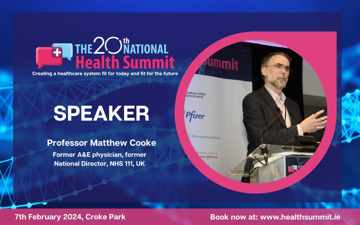 One week to go until next week’s @Health_Summits Don’t miss Professor Matthew Cooke’s discussion on  Anticipatory care in 2024: New models for prediction and their application in Ireland. 📌 Croke Park, Dublin 🕒 12.15-12.30pm 📻Stream 1: The future of aged care