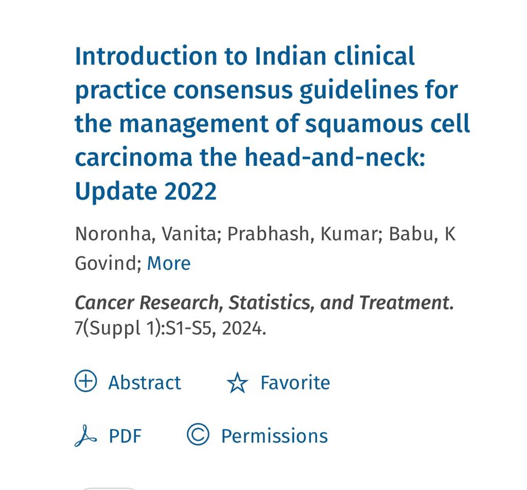 CRSTonline's tweet image. Head-and-neck cancers account for 30-40% of all cancer cases in India. Dr. Prabhash et al. present an update to Indian clinical guidelines for the management of HNSCC. Read here: bit.ly/3UkTTZZ
#headandneckcancer #CRST #CancerTreatment #Cancers #MedTwitter #HNSCC