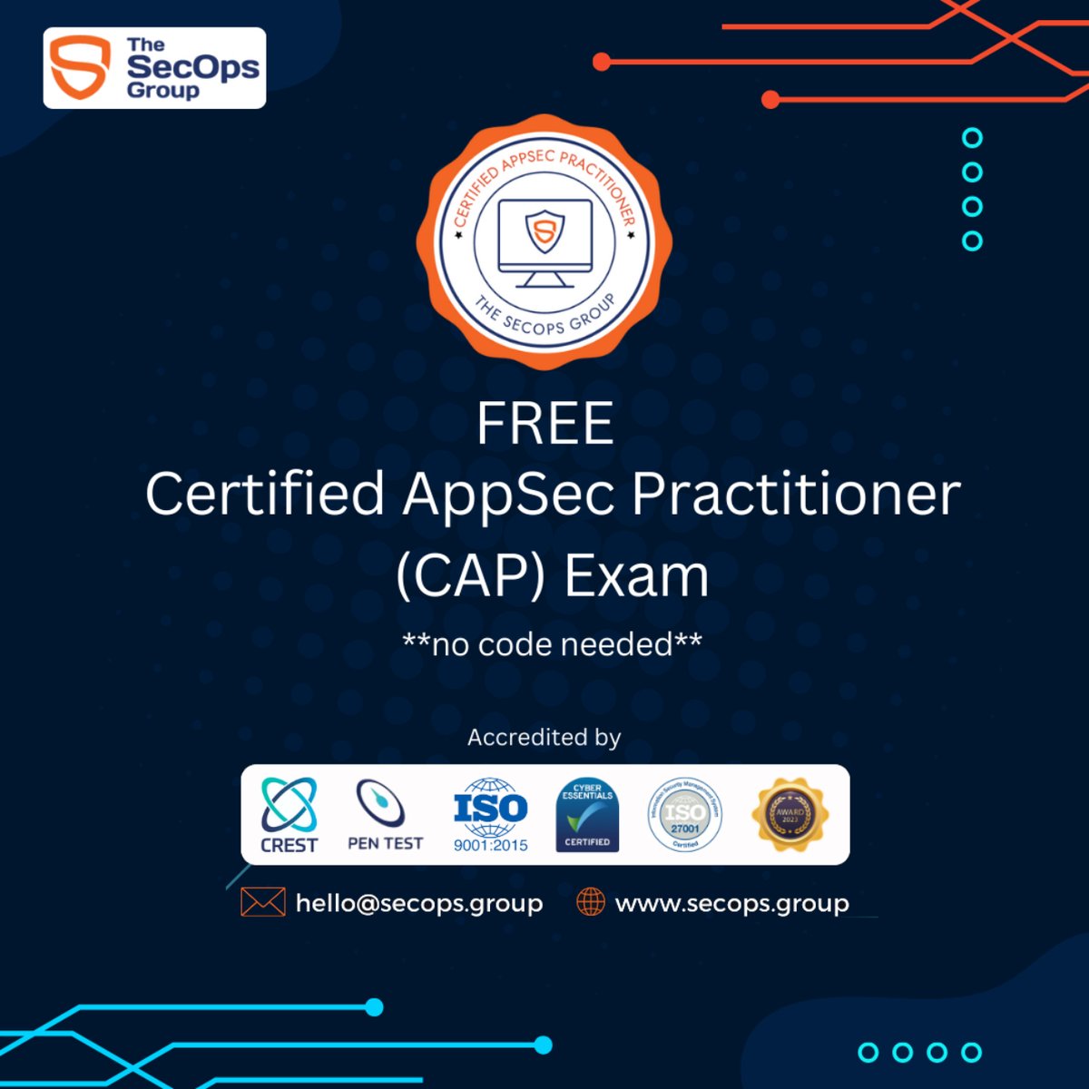 🥇 FREE Certified AppSec Practitioner (CAP) exam! 🥇 ** No Discount Code Needed** To get the offer: 1. Retweet this post. 2. Fill this Google form - 📄 docs.google.com/forms/d/e/1FAI… 3. We will email you the exam details. 💯 🔗 Read more about our CAP exam - secops.group/pentesting-exa……