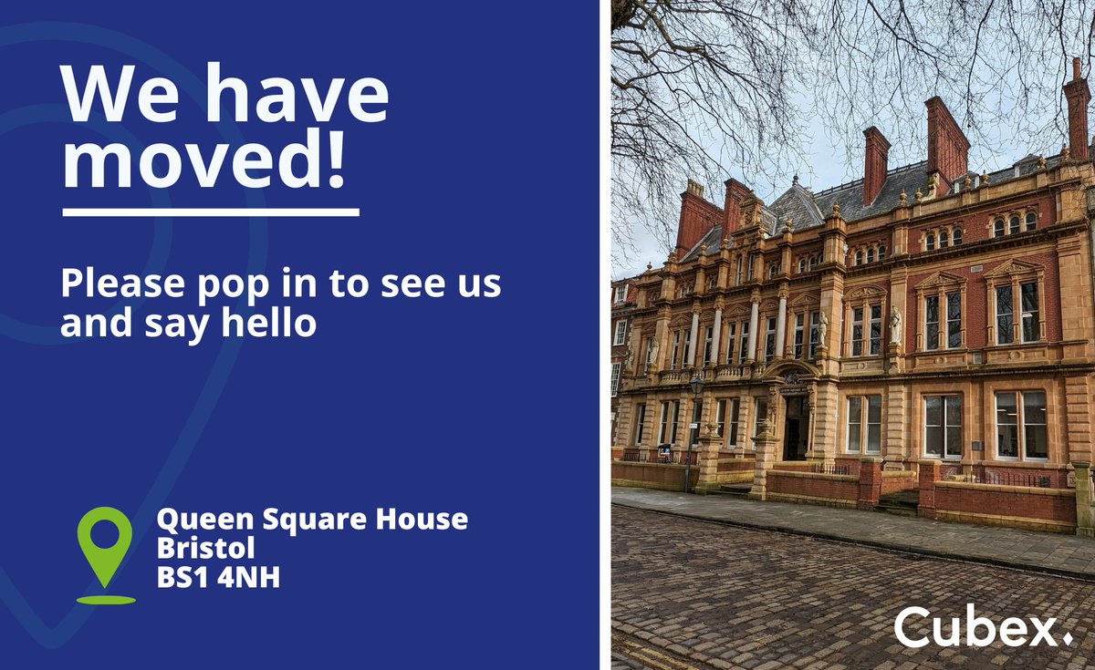 We are very excited to announce that the Cubex team has moved into a beautiful new office located on Queens Square in the centre of Bristol. This new location will provide us with much needed space as our team continues expand.
 
Please pop in to say hello 👋