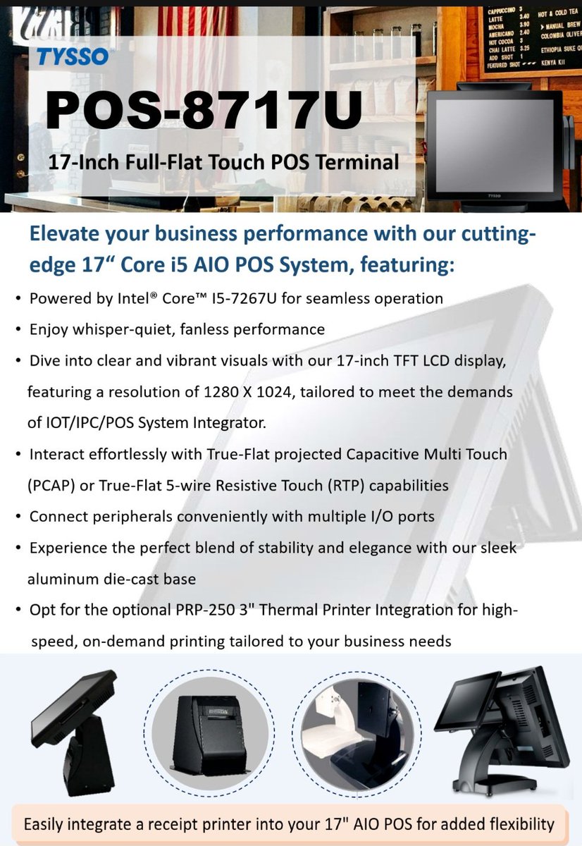 Tysso 17" Touch POS with optional integrated receipt printer

Contact sales@iposltd.com for more information and pricing