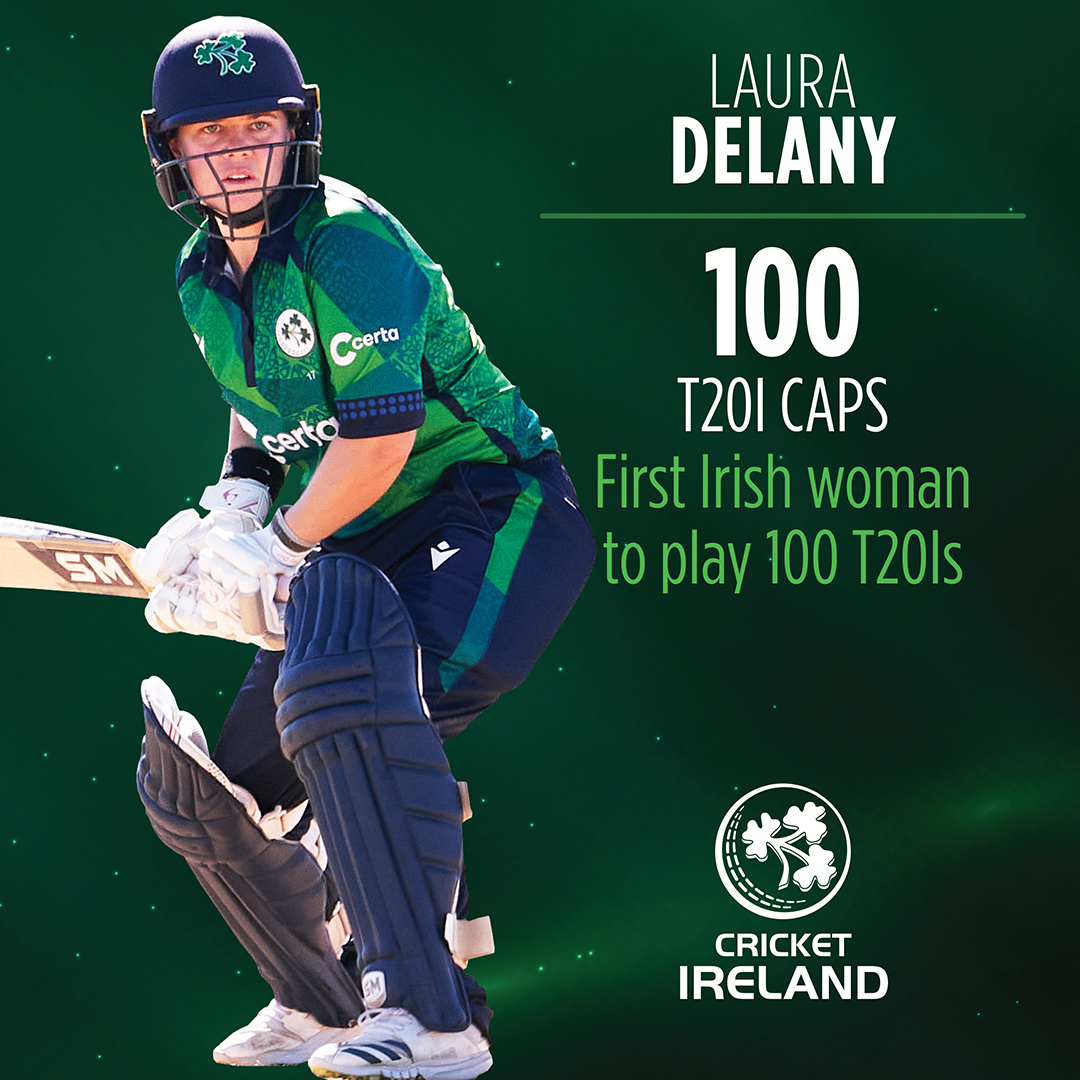 It's a special day for our captain Laura Delany today.

She becomes the first Irish Women's cricketer to make a century of T20 International appearances.

Congratulations skipper 👏👏 

Of course, plenty more still to come.....

#BackingGreen ☘️🏏 #FuelledByCerta