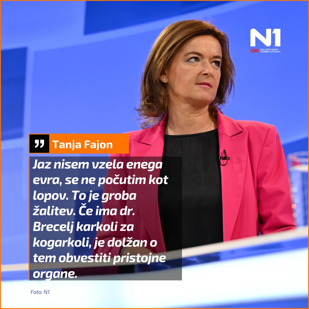 n1slovenija's tweet photo. [N1 STUDIO] S temi besedami ⬇️ se je predsednica @strankaSD @tfajon  v pogovoru za #n1studio odzvala na besede predsednika vladnega strateškega sveta za zdravstvo Erika Breclja, ki je za stranko SD večkrat dejal, da je skorumpirana in plenilska.
🔗 https://t.co/zrMtBa50MM https://t.co/cg0xajjnol