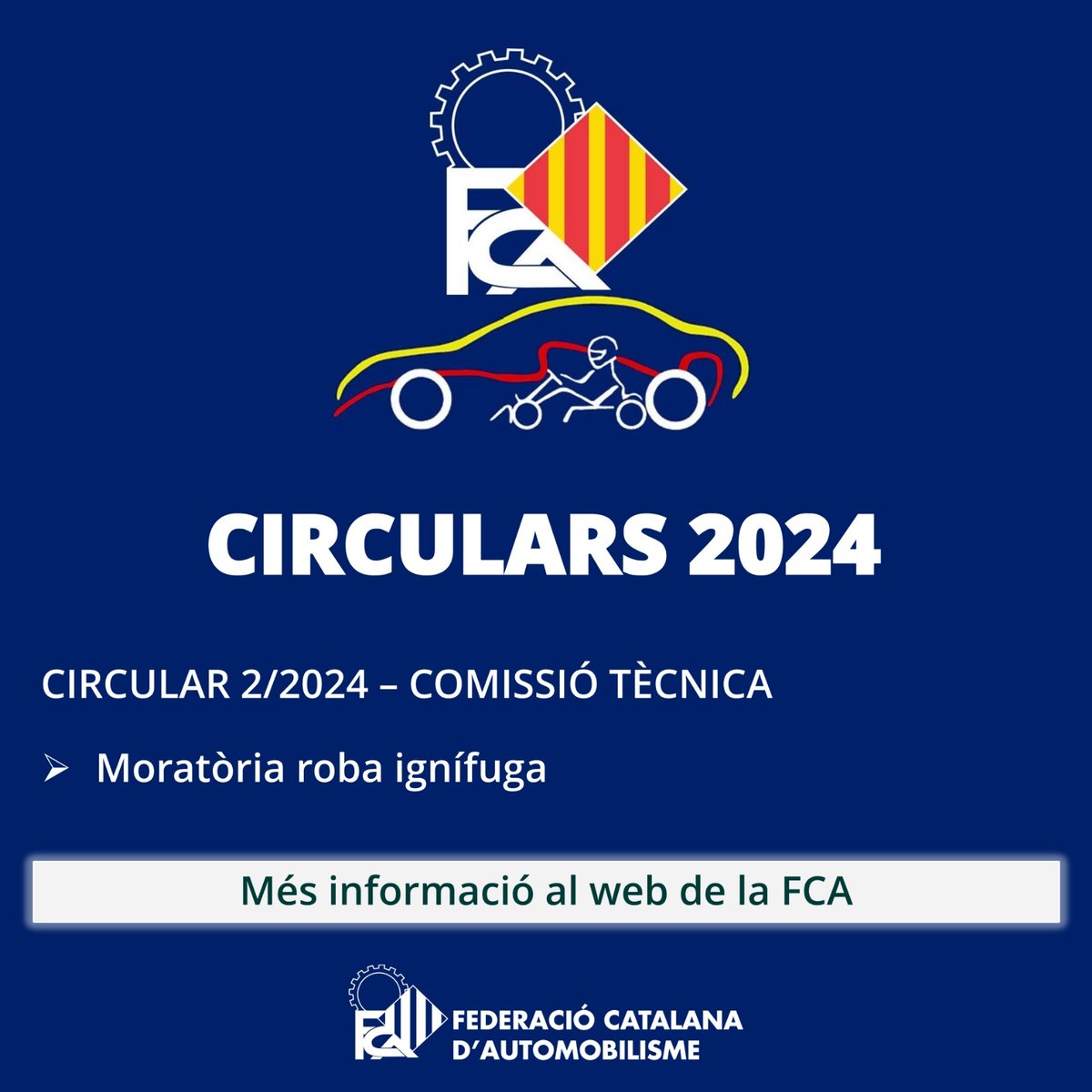 FCAutomobilisme's tweet photo. 📢 CIRCULARS 2024
‼️ 2/2024 - COMISSIÓ TÈCNICA
➡️ Moratòria roba ignífuga
ℹ️ https://t.co/WakXDjwgPA
#FCAutomobilisme #motorsport #automobilisme #circulars #comissio #tecnica #moratoria #roba #inifuga https://t.co/cdyGs5tKyS