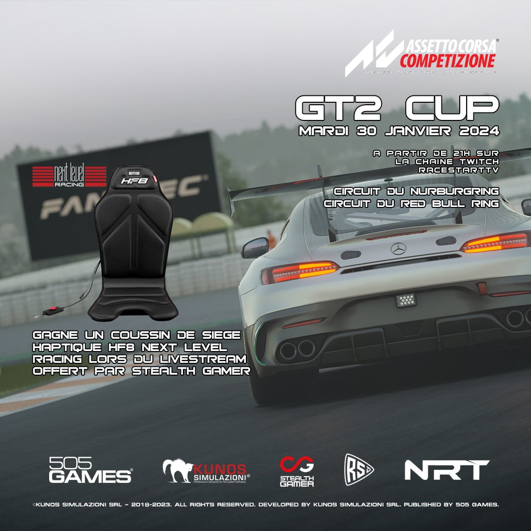 tonight we go racing with the @505GamesFR GT2 Cup! two fun sprints at nurb and RBR with friends and other content creators - I'll also be giving away 2X Steam codes for the GT2 pack on stream tonight, so be sure to tune in!