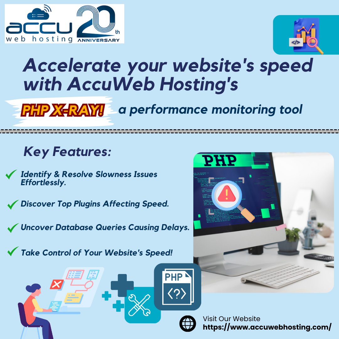 accuwebhosting's tweet image. Gear up for web excellence with Accu Web Hosting&apos;s PHP X-RAY! ⚙️

🌐✨ Say goodbye to slowness issues as you race through top plugins and uncover the database queries causing delays.

Visit our website today for more information:
accuwebhosting.com

#PHPXRay #WebAcceleration…