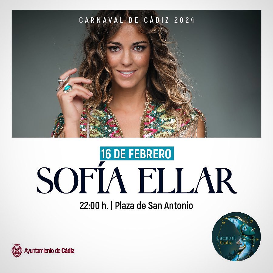 meteoricamusic's tweet photo. 🔥CONFIRMADO🔥 @SofiaEllar actuará en #Cádiz el próximo 16 de febrero dentro de la programación de los #CarnavalesDeCádiz 🎭💃💥🚨#SofíaEllar https://t.co/41mcrkNE0h