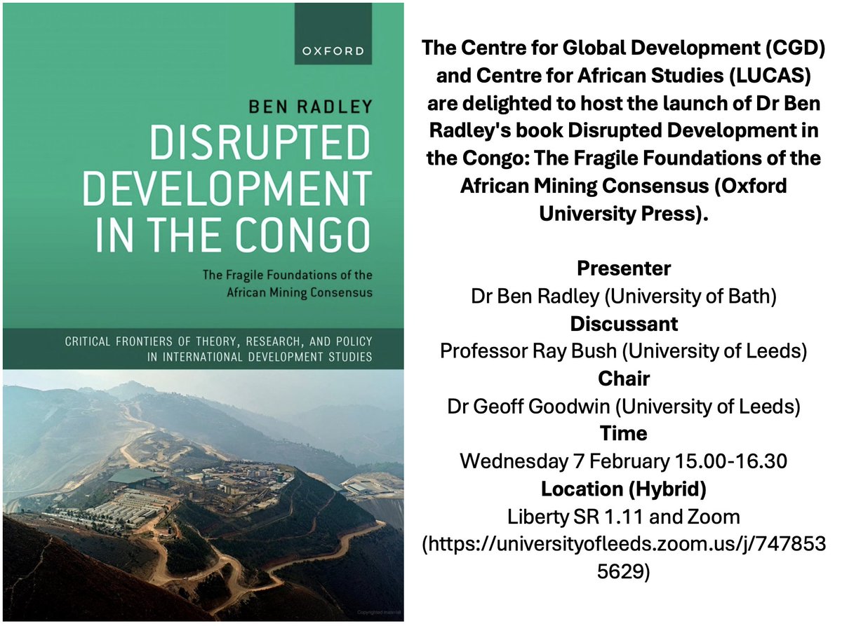 The Centre for Global Development (CGD) and Centre for African Studies (LUCAS) are delighted to host the launch of Dr Ben Radley's new book. This is a hybrid event, the zoom link is universityofleeds.zoom.us/j/7478535629