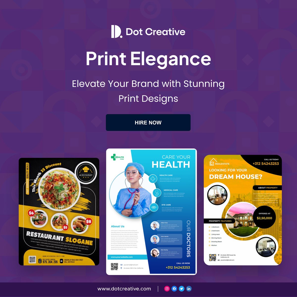 Our Print Elegance speaks volumes, transcending ordinary designs to extraordinary impressions. Elevate Your Brand with Stunning Print Designs that leave a lasting impact. HIRE NOW for an unmatched visual experience. dotcreative.com

#dotcreative #printelegance