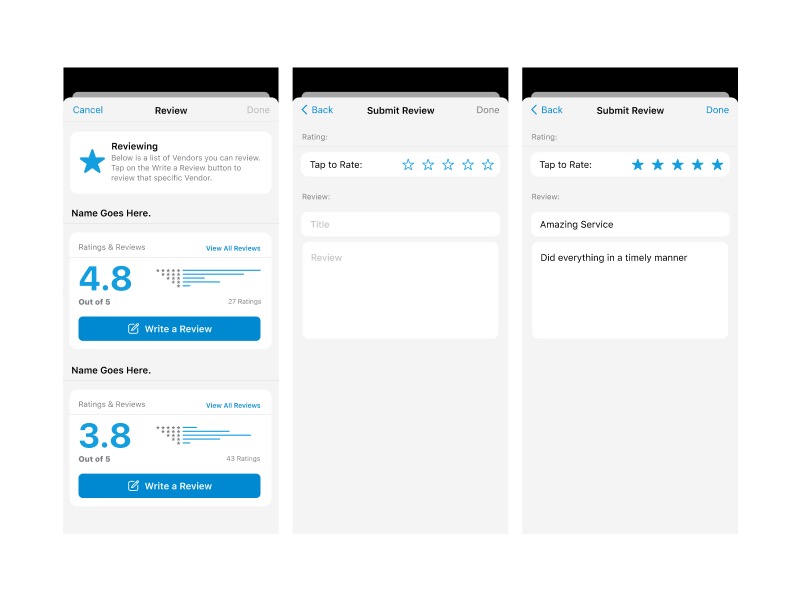 ajpicard928's tweet image. Yesterday I created a couple of concept designs for reviewing a Vendor (or anything) inside an app. 
Got inspiration from Apples App Store Review design.
#iosdesign