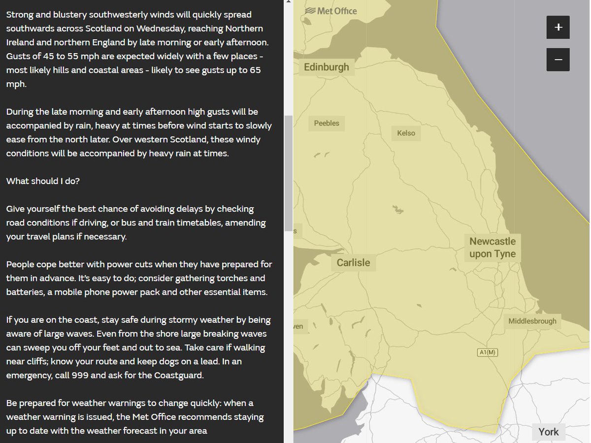 There's a yellow wind warning for tomorrow between 0900 and 1700 which we're just in. See details here metoffice.gov.uk/weather/warnin…