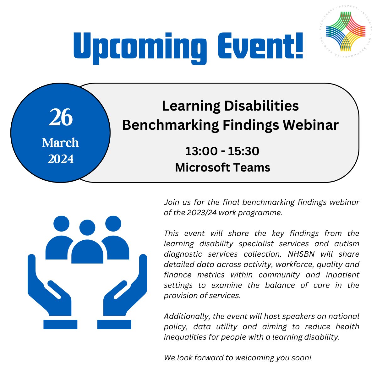 💻📢 Our Learning Disabilities Benchmarking Findings Webinar takes place 8 weeks' today!

You can register for the event using the below link 👇 

While you wait for the event, why not familiarise yourself with last years findings?

#LearningDisabilities #NHSBN #Webinar #Data