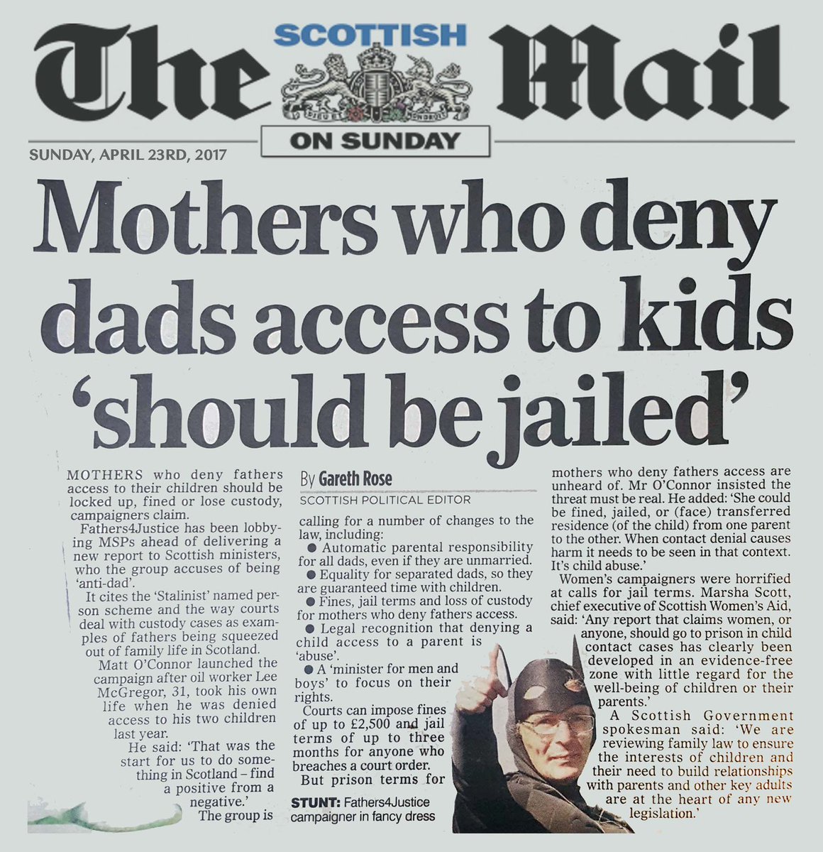 F4JOfficial's tweet image. LOCK UP MUMS WHO DENY DADS ACCESS TO THEIR KIDS says F4J founder Matt O'Connor fathers-4-justice.org/2017/04/scotti… #ContactDenial #ChildAbuse #ParentalAlienation #F4J #Fathers4Justice
