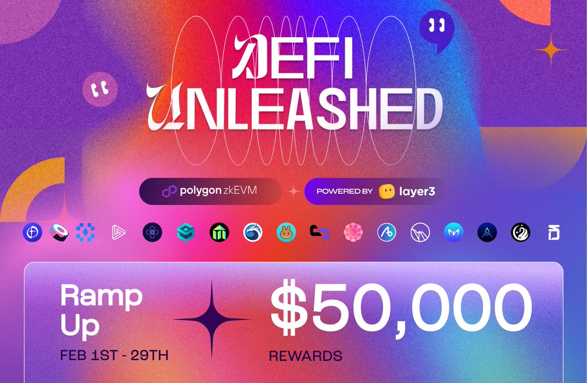🔥 Get ready to join the DeFi Unleashed Ramp Up Campaign, starting on Feb 1st!

📆 Mark your calendars for this thrilling event, running from Feb 1st to 29th, with a whopping reward pool of $50,000! 💰

RoseonX is joining forces with 18 dynamic projects on Polygon zkEVM,